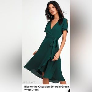 WORE ONCE ✨ Lulus Rise to the Occasion Emerald Green Midi Wrap Dress 💚